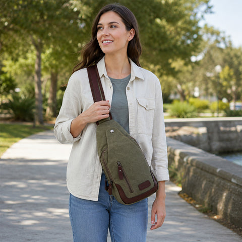 Lightweight Canvas Sling Backpack Casual Crossbody Chest Bag with Adjustable Shoulder Strap for Men & Women