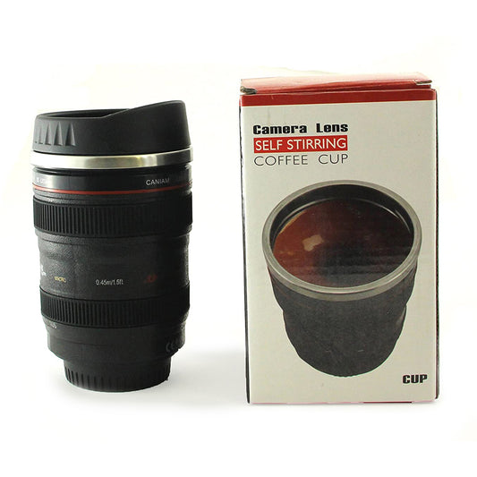 Stainless Steel Self-Stirring Camera Lens Travel Mug (11 oz)