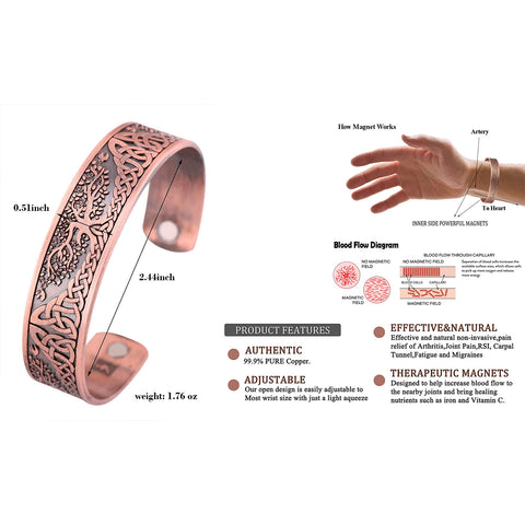 Adjustable Copper Magnetic Bracelet – Tree of Life Design for Men & Women | Comfort Fit Wellness Jewelry