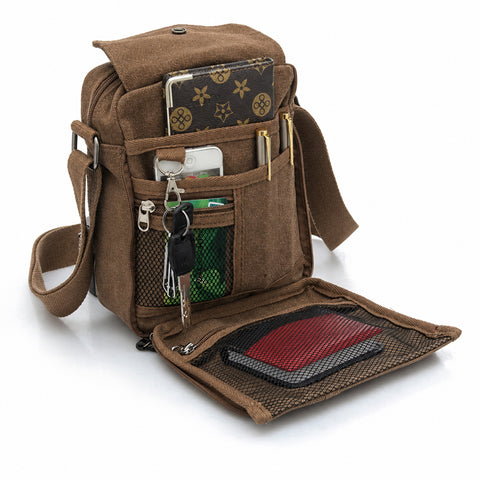 Multifunctional Canvas Sport Crossbody Shoulder Bag Adjustable Canvas Travel Sling Bag with Multiple Storage Pockets