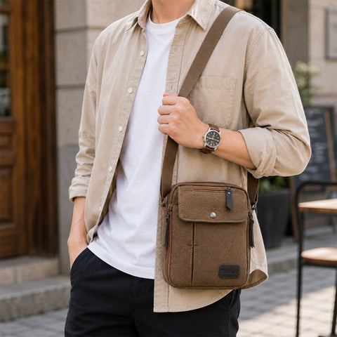 Multifunctional Canvas Sport Crossbody Shoulder Bag Adjustable Canvas Travel Sling Bag with Multiple Storage Pockets