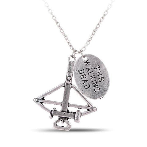 Crossbow Charm Necklace – Fantasy & Survival-Themed Pendant Necklace with Stamped Charm (18” Chain)