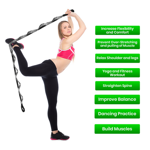 Multi-Loop Stretching Strap – Non-Elastic Yoga and Exercise Band, 96 Inches