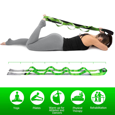 Multi-Loop Stretching Strap – Non-Elastic Yoga and Exercise Band, 96 Inches