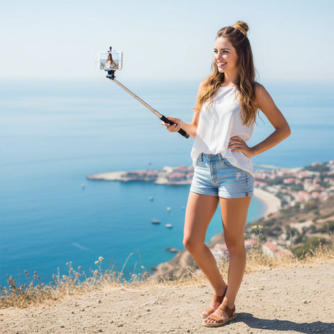Wired Monopod Selfie Stick - BLACK