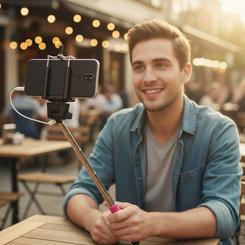Wired Selfie Stick Monopod – Plug & Play Phone Holder with No Battery or Bluetooth Required