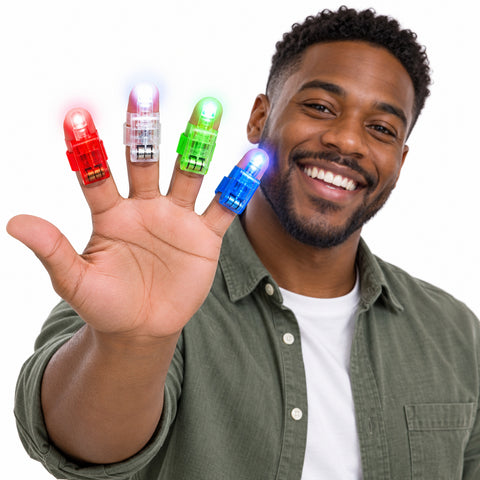 8-Pack LED Finger Lights – Bright Light-Up Finger Toys  Colorful LED Finger Rings with Adjustable Hook-and-Loop Straps | Battery-Powered Party Lights for Kids & Adults