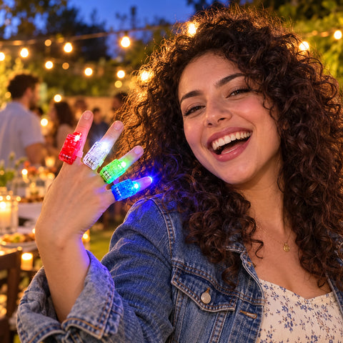8-Pack LED Finger Lights – Bright Light-Up Finger Toys  Colorful LED Finger Rings with Adjustable Hook-and-Loop Straps | Battery-Powered Party Lights for Kids & Adults