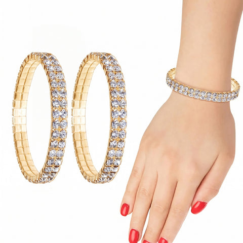Crystal Double Row Stretch Bracelet Set (2-Pack) – Tennis Style Sparkling Bracelet for Women, Comfortable Elastic Fit