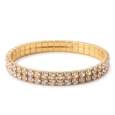 Crystal Double Row Stretch Bracelet Set (2-Pack) – Tennis Style Sparkling Bracelet for Women, Comfortable Elastic Fit