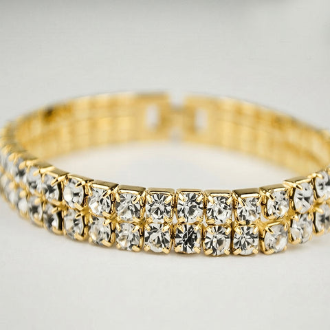 Crystal Double Row Stretch Bracelet Set (2-Pack) – Tennis Style Sparkling Bracelet for Women, Comfortable Elastic Fit