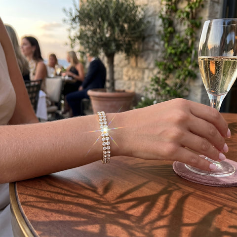 Crystal Double Row Stretch Bracelet Set (2-Pack) – Tennis Style Sparkling Bracelet for Women, Comfortable Elastic Fit