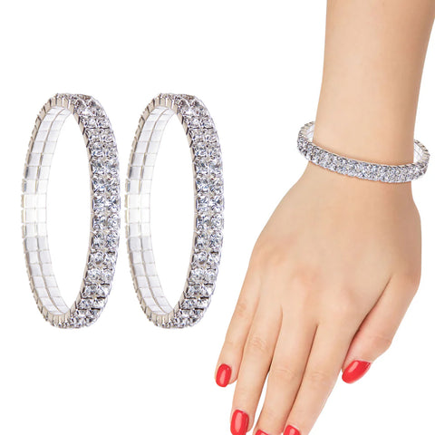 Austrian Crystal Double Row Stretch Bracelet – Elegant Sparkling Tennis Style Bracelet for Women (One Size Fits Most)