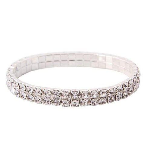 Austrian Crystal Double Row Stretch Bracelet – Elegant Sparkling Tennis Style Bracelet for Women (One Size Fits Most)