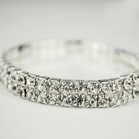 Austrian Crystal Double Row Stretch Bracelet – Elegant Sparkling Tennis Style Bracelet for Women (One Size Fits Most)