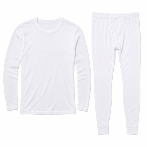 Men's Thermal Underwear Set – Cotton-Blend Long-Sleeve Top and Bottom, White