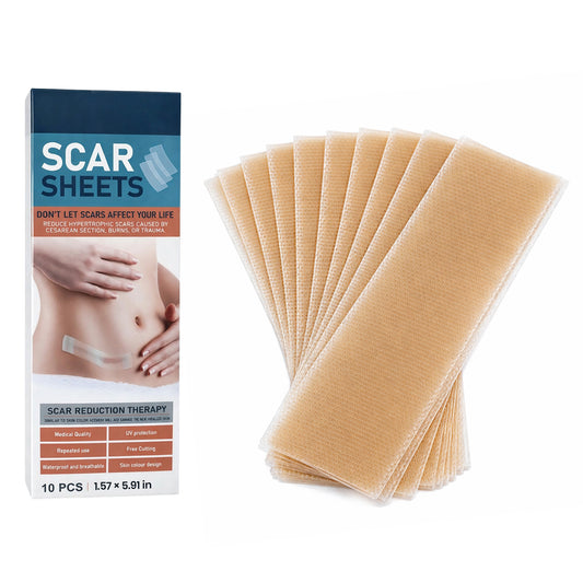 Scar Away Silicone Scar Sheets Tape (5.9"X 1.6”) Removal For Surgical, Keloid, C-Section, Acne Burns & Tummy Tuck Scars (10 Sheets)