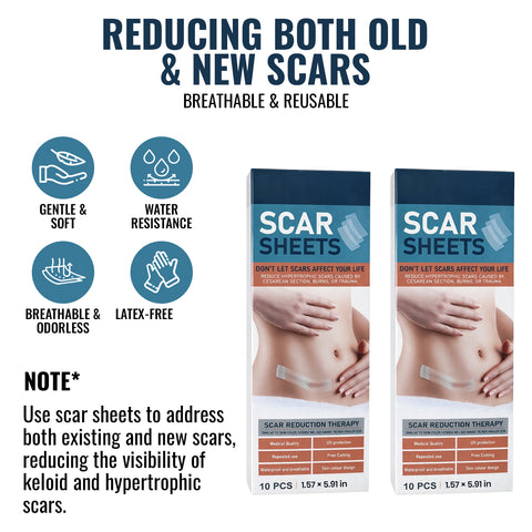 Scar Away Silicone Scar Sheets Tape (5.9"X 1.6”) Removal For Surgical, Keloid, C-Section, Acne Burns & Tummy Tuck Scars (10 Sheets)