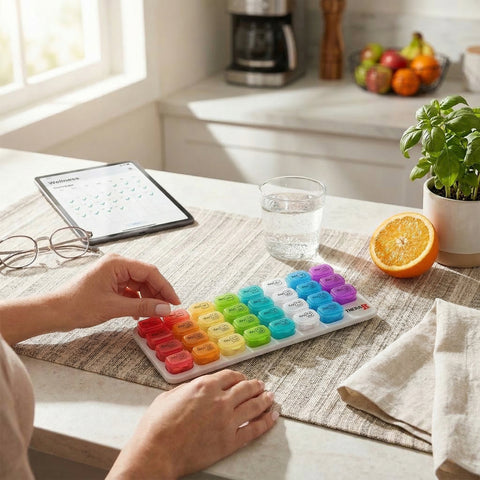 31-Day Monthly Pill Organizer with Removable Pods – Large Daily Vitamin & Medication Organizer with Tray for Travel & Home Use