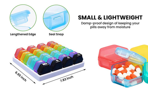 32 Colored Compartments Monthly Pill, Medicine and Vitamin Organizer with Tray