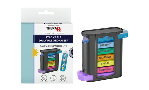 4 Times a Day, Black 7 Day Stackable Daily Pill and Medicine Organizer