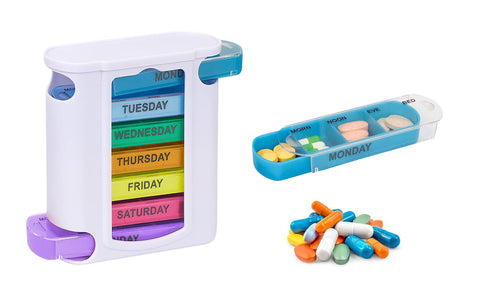 4 Times a Day, White 7 Day Stackable Daily Pill and Medicine Organizer