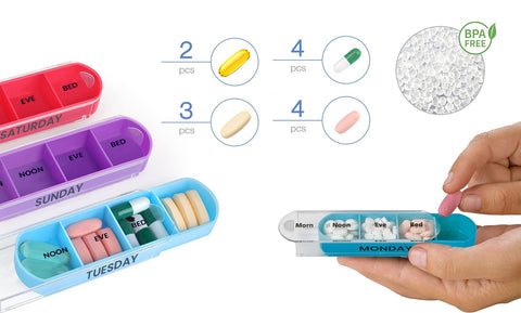 4 Times a Day, White 7 Day Stackable Daily Pill and Medicine Organizer