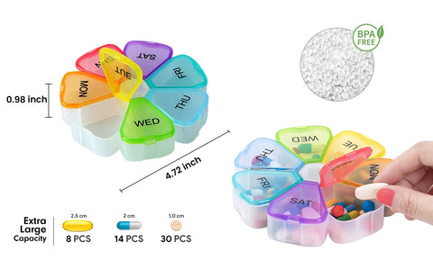 Colorful 7 Day Pills and Vitamins Organizer With Large Compartments