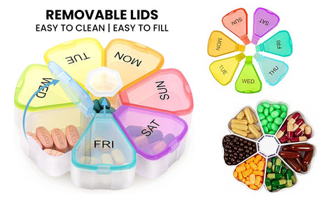 Colorful 7 Day Pills and Vitamins Organizer With Large Compartments