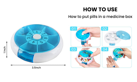 Portable Push Button Rotating Round Case Once a Day Daily Medicine Organizer for Pill,Capsule,Fish Oil,Vitamin