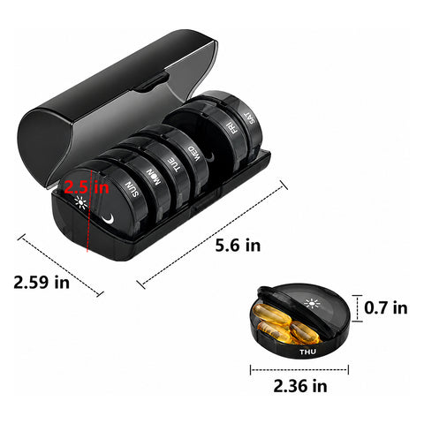 2 Times a Day,AM PM Weekly Pill Organizer   Large Daily Pill Box with black case for Travel,Round Medicine Organizer,7 Day Pill Container for Vitamins, Fish Oils Supplement,Medicine