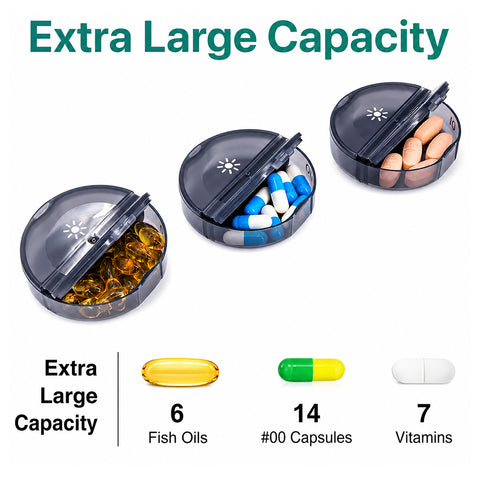 2 Times a Day,AM PM Weekly Pill Organizer   Large Daily Pill Box with black case for Travel,Round Medicine Organizer,7 Day Pill Container for Vitamins, Fish Oils Supplement,Medicine