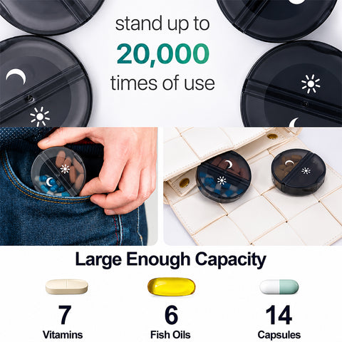 2 Times a Day,AM PM Weekly Pill Organizer   Large Daily Pill Box with black case for Travel,Round Medicine Organizer,7 Day Pill Container for Vitamins, Fish Oils Supplement,Medicine