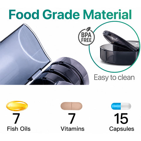2 Times a Day,AM PM Weekly Pill Organizer   Large Daily Pill Box with black case for Travel,Round Medicine Organizer,7 Day Pill Container for Vitamins, Fish Oils Supplement,Medicine