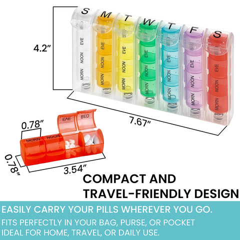 Weekly Pill Organizer with AM/PM Compartments – 4 Times Daily Medication Planner for Morning, Noon, Evening & Night – Ideal for Home or Travel