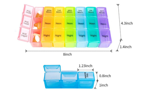 Colorful  3-Times Weekly Pills Vitamins Organizer with Large Compartments and Detachable Trays