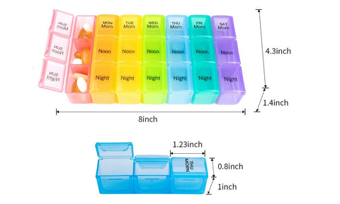 Colorful  3-Times Weekly Pills Vitamins Organizer with Large Compartments and Detachable Trays