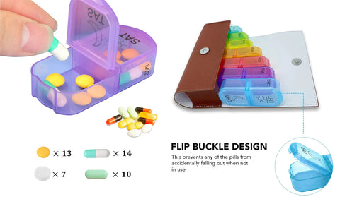 Weekly Pill Organizer 2 Times a Day,AM PM Large Daily Pill Box Medicine Organizer with PU Leather Case for Travel ,7 Day Pill Container for Vitamin Fish Oils Supplements