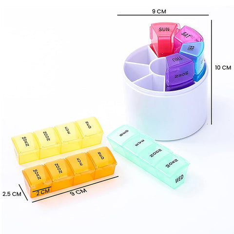 Weekly Pill Organizer – 7 Day, 4 Times a Day Medication & Vitamin Case with Colored Lids – BPA-Free Travel Pill Box