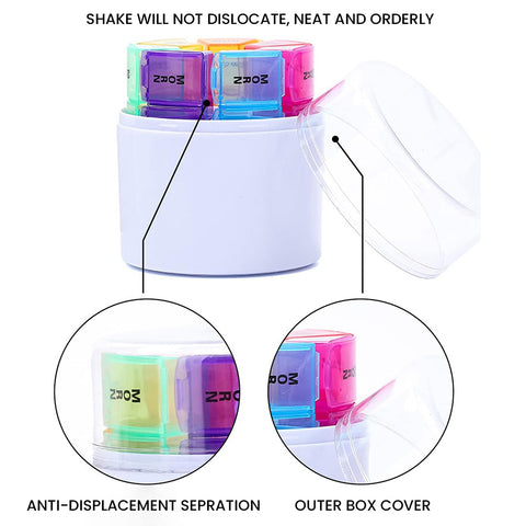 Weekly Pill Organizer – 7 Day, 4 Times a Day Medication & Vitamin Case with Colored Lids – BPA-Free Travel Pill Box