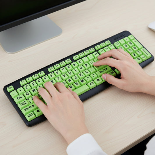 Large Print Wired USB Keyboard – High Contrast Yellow Keys with Big Black Letters for Easy Typing (Plug & Play, Windows Compatible)