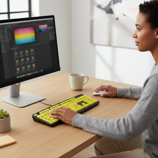 Large Print Wired USB Keyboard – High Contrast Yellow Keys with Big Black Letters for Easy Typing (Plug & Play, Windows Compatible)