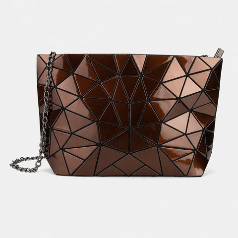 Geometric Night-Shift Handbag Modern Shoulder Bag with Chain-Link Strap and Zipper Closure