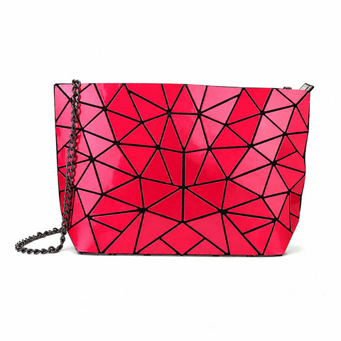 Geometric Night-Shift Handbag Modern Shoulder Bag with Chain-Link Strap and Zipper Closure