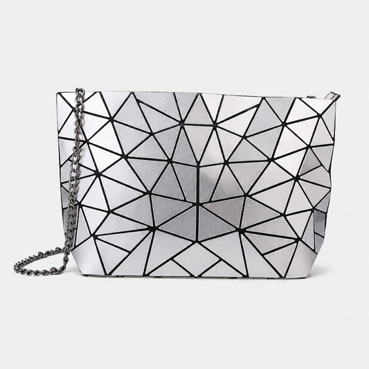 Geometric Night-Shift Handbag Modern Shoulder Bag with Chain-Link Strap and Zipper Closure