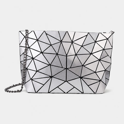 Geometric Night-Shift Handbag Modern Shoulder Bag with Chain-Link Strap and Zipper Closure