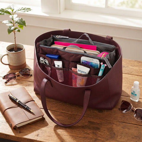 3-Pack Purse Organizer Insert Set Travel Tote Handbag Organizer with Zipper Pockets for Purses, Totes & Handbags