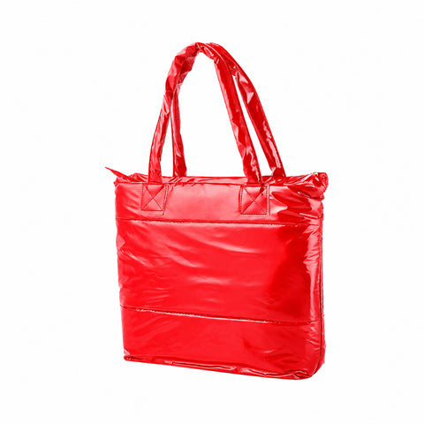 Padded Zip Closure Tote Bag Women's Waterproof PU Leather Shoulder Tote Handbag