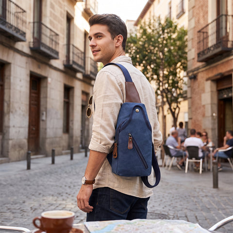Metro Modern Canvas Shoulder Sling Bag Lightweight Crossbody Chest Bag with Adjustable Strap & Multiple Zipper Pockets