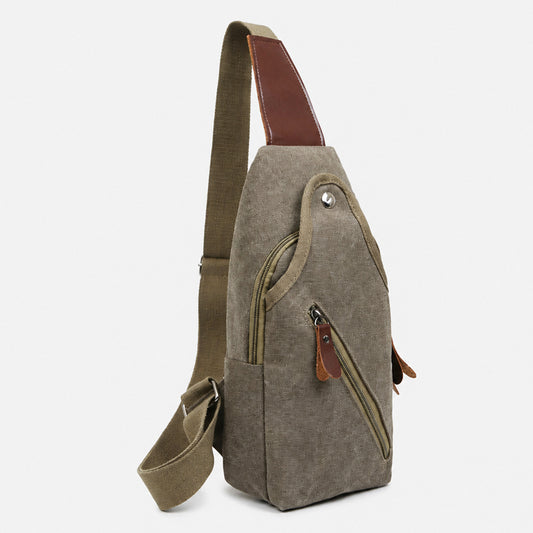 Metro Modern Canvas Shoulder Sling Bag Lightweight Crossbody Chest Bag with Adjustable Strap & Multiple Zipper Pockets